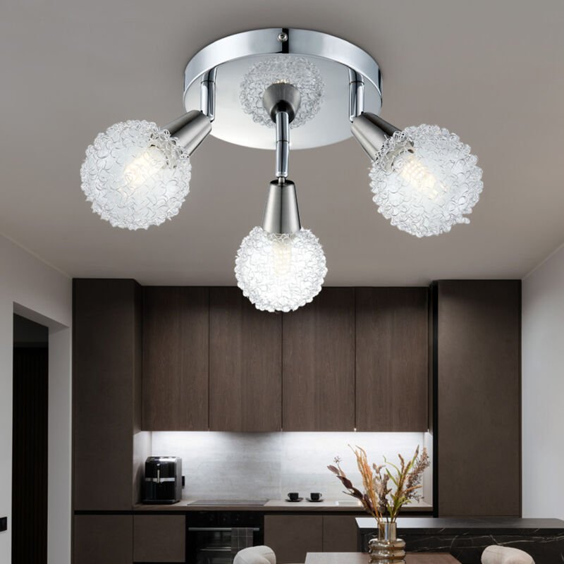 Deckenleuchte Chrom klar Esszimmer Designlampe Spotrondell ALU Kugelgeflecht Deckenlampe Wohnzimmer, bewegliche Spots, 3...