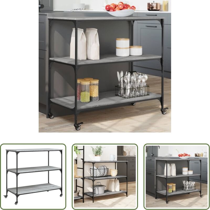vidaXL Stahlrahmen - Küchenwagen Grau Sonoma 102x50x95 cm Holzwerkstoff