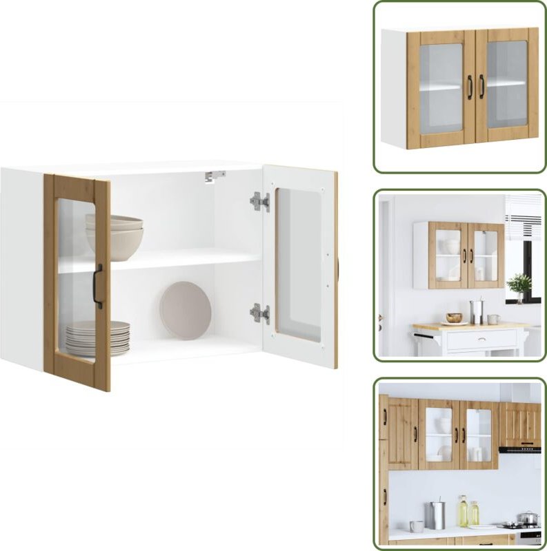 The Living Store Küchen-Hängeschrank mit Glastür Artisan-Eiche Holzwerkstoff - Küchenmöbel