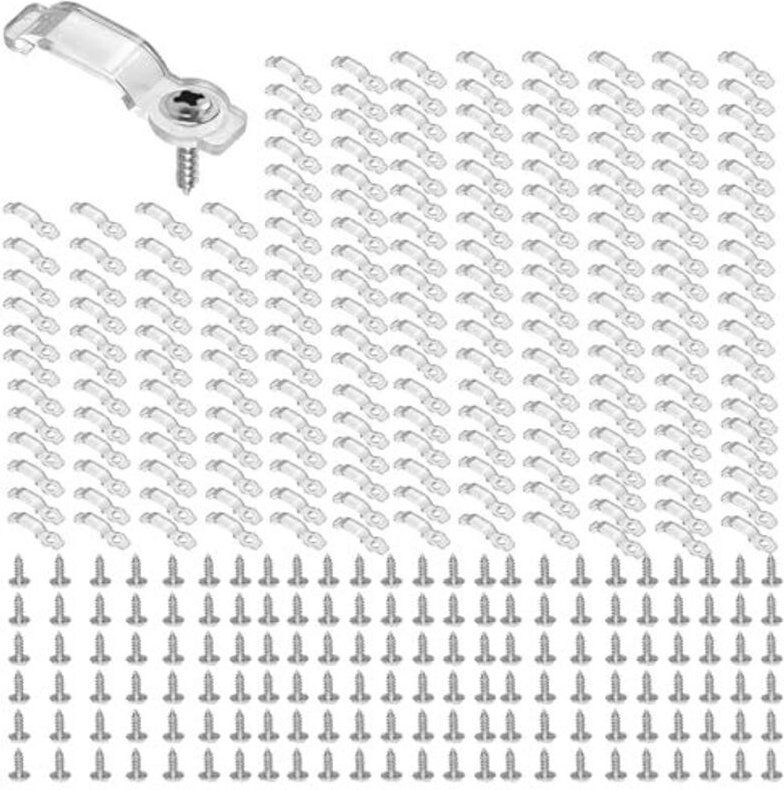 Odipie - 200 Stück LED-Streifen-Montagehalterung mit Schrauben, 10mm led Streifen Halterung, Transparente Lichtstreifen-...