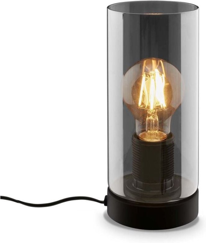 Tischleuchte, schwarz, Rauchglas, 1xE27/max.10W