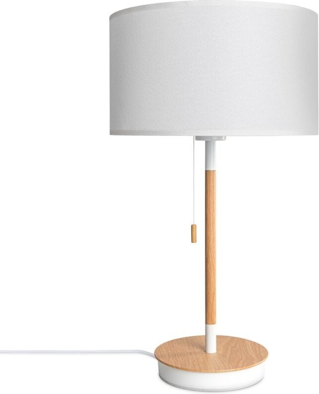 Stehleuchte Wohnzimmer Stoffschirm Tischlampe Textil Schirm E27 Nachtlicht Weiß (Ø28cm), Tischleuchte - Weiß - Paco Home