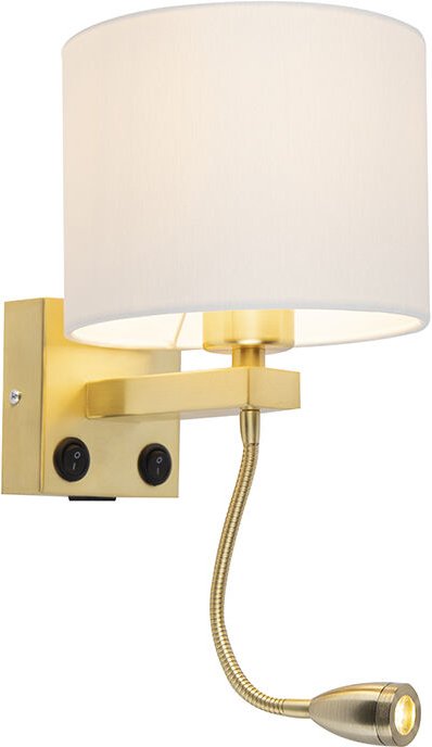 Goldene usb Wandlampe mit weißem Schirm - Brescia Combi