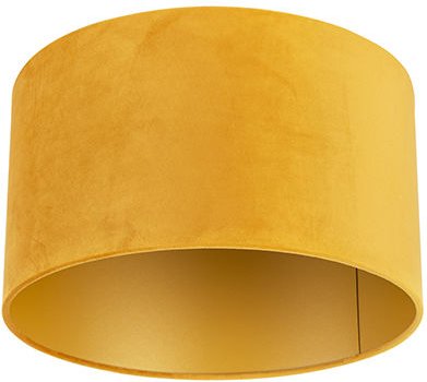 Samt Lampenschirm Gelb 35/35/20 mit goldener Innenseite