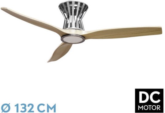 Fabrilamp - Abrila -Ventilator dc baltir Farbe Nickel threeBlades in Beech Colour 6 Adjustable Speeds 3 Temperatures deL...