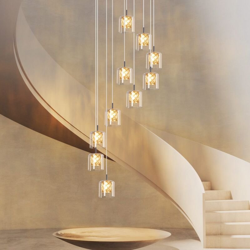 Thumbnail - Gbly - Pendelleuchte Treppenhaus Pendellampe Modern - 230CM Höheverstellbar Hängeleuchte 10 Flammig aus Glas Lampe G9 Kr...