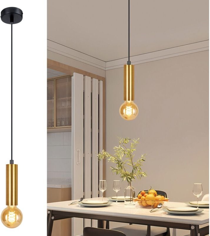 Thumbnail - Gbly - Hängeleuchte Esstisch 1 Flammig Pendelleuchte - Hängelampe E27 Schwarz Gold Bettlampe Nachttisch Esszimmerlampe H...