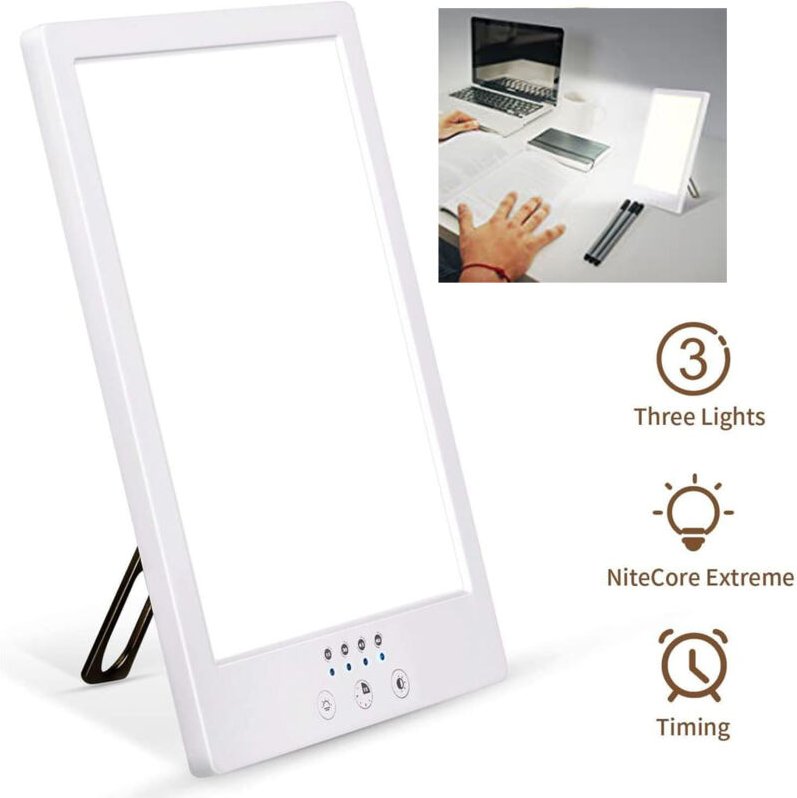 Lichttherapielampe, 12.000 Lux, simuliertes natürliches Licht ohne UV-Strahlung, einstellbare Farbtemperatur, 360°-Drehu...