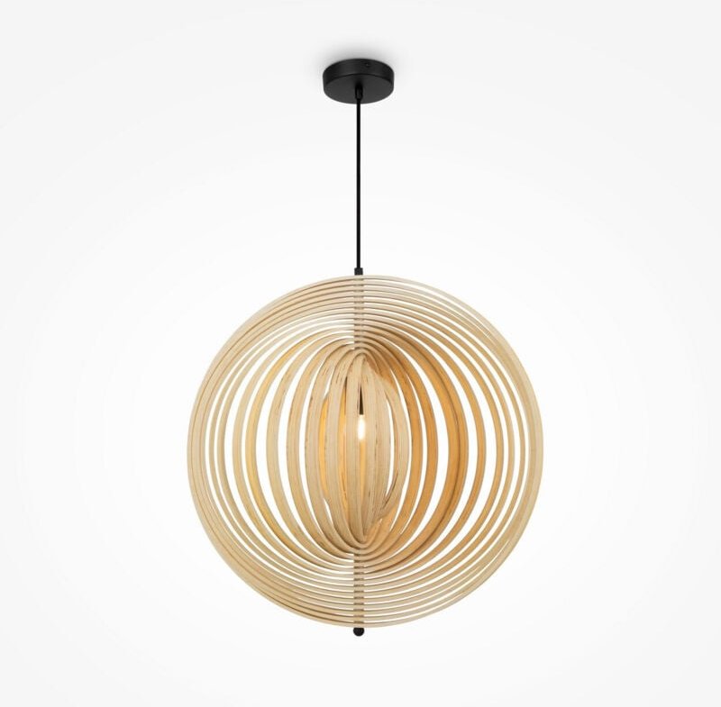 Thumbnail - Maytoni Roots Moderne 60cm Kugelförmige Pendelleuchte Deckenleuchte Schwarz 1xE27 Beige Schirm