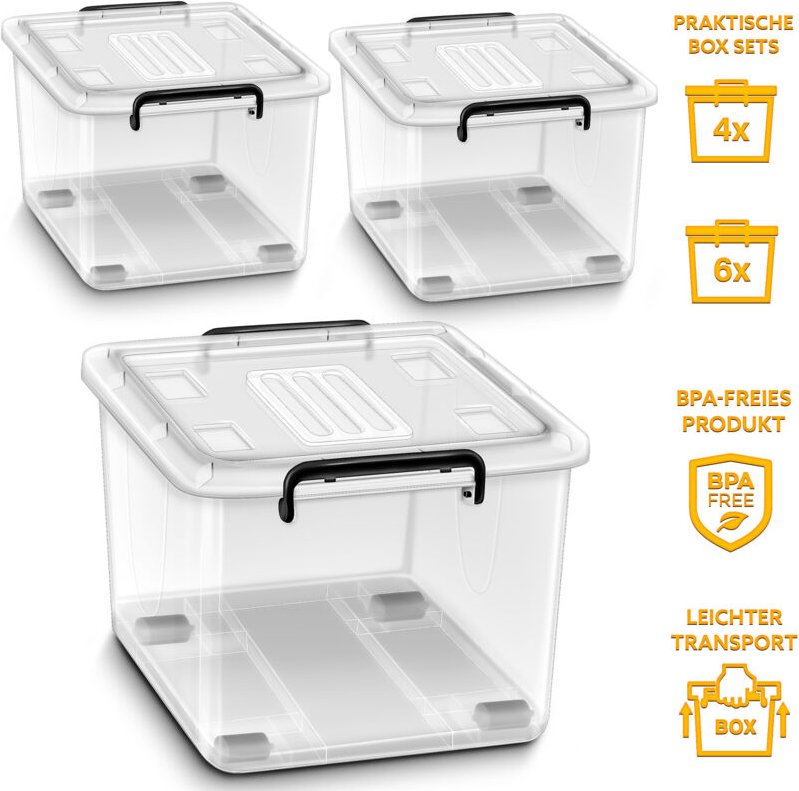 Tillvex - Aufbewahrungsboxen mit Deckel 4er Set - 62L, lebensmittelecht Kunststoff Boxen Set stapelbar Aufbewahrung Ordn...