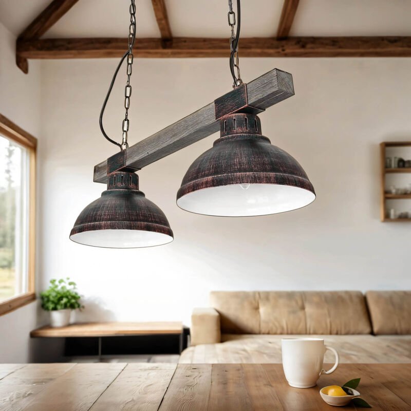 Licht-erlebnisse - Landhaus Pendellampe hakon Kupfer Antik mit Echt Holz