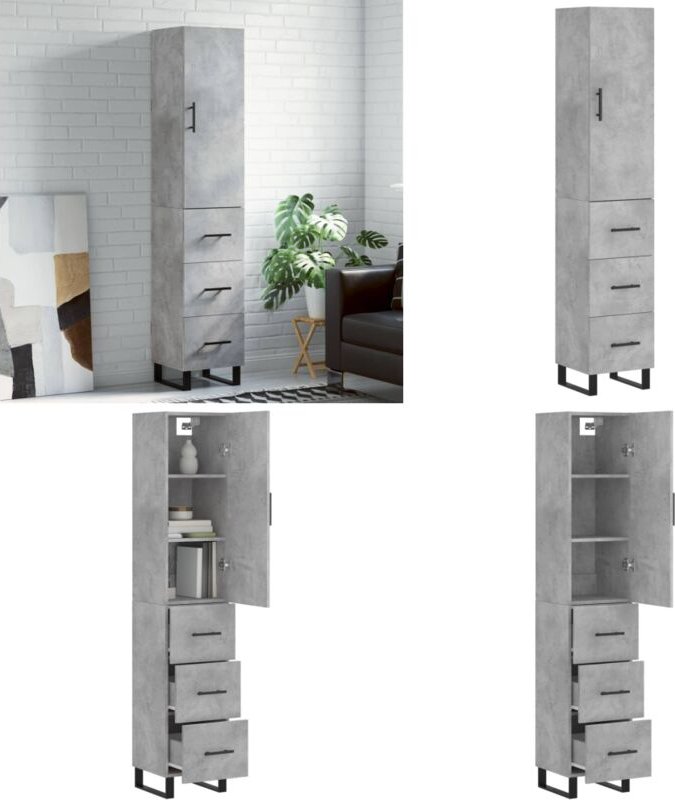 Highboard Betongrau 34,5x34x180 cm Holzwerkstoff - Holzwerkstoff - Betonfarbe