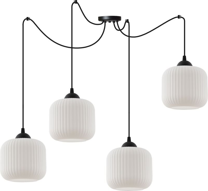 Hängelampe Spider Riffle Schwarz 4-Platten Weiß Zylinder Lampenschirm E27