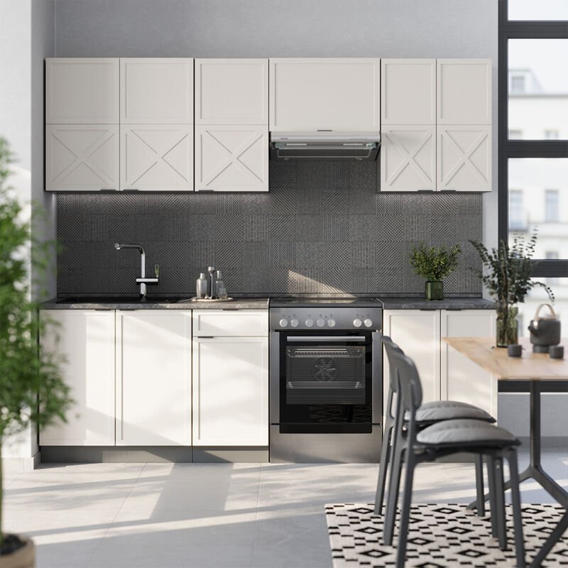 Küchenzeile Fame-Line, GrauBeige/Anthrazit, 240 cm , AP Anthrazit, Vicco