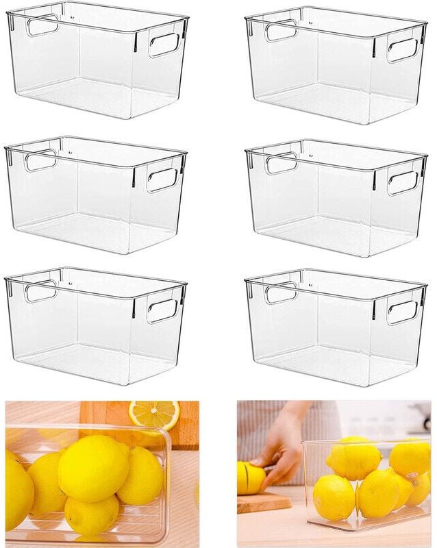 6er-Set Kühlschrank-Aufbewahrungsboxen mit Griffen, stabil und transparent – Organisation für Küche, Kühlschrank, Schrän...