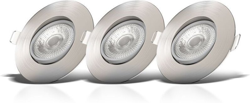 B.k.licht - Einbaustrahler 68mm 3er Set - 230V, 4,9W, 480lm, led, warmweiß, matt-nickel