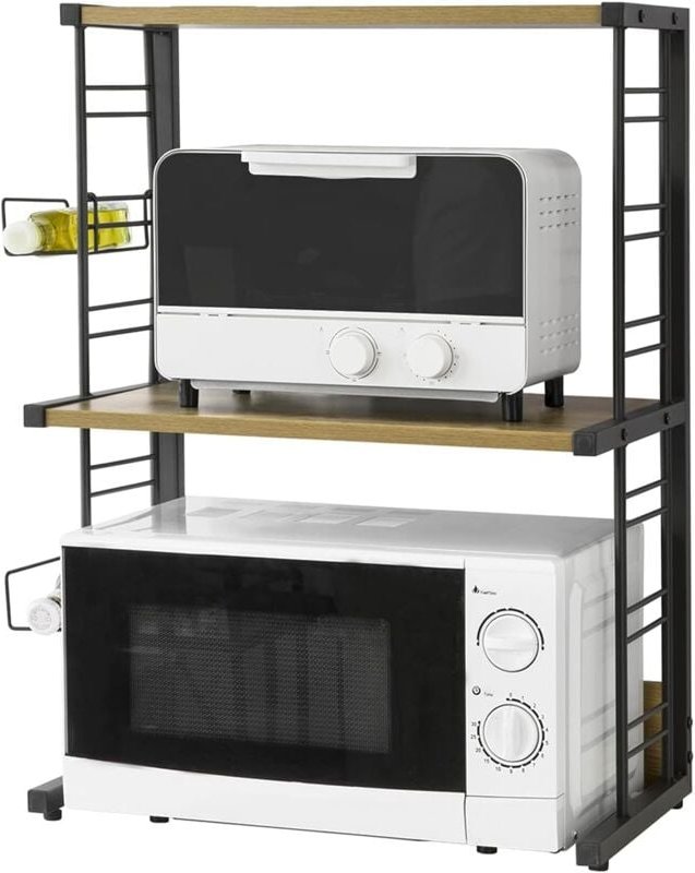 KCR08-PF Mikrowellenhalter Regal Küchenregal mit 3 Ablagen und 2 Flaschenhalter Miniregal Gewürzregal Industrie-Design b...