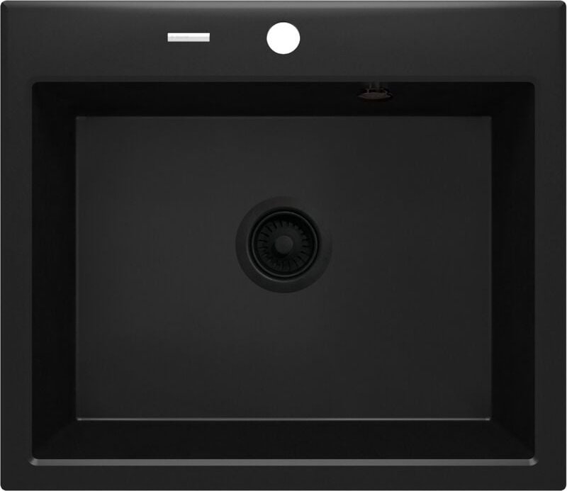 Schwarze Küchenspüle aus Verbundmaterial 600 x 520 mm, komplett mit Zubehör Deante Andante ZQNN103 Schwarz