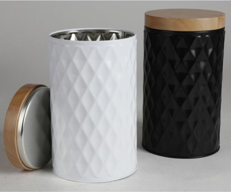 12 Stück Metall-Vorratsdose mit Bambus-Optik Küche Lebensmittel D 11 x H 19cm