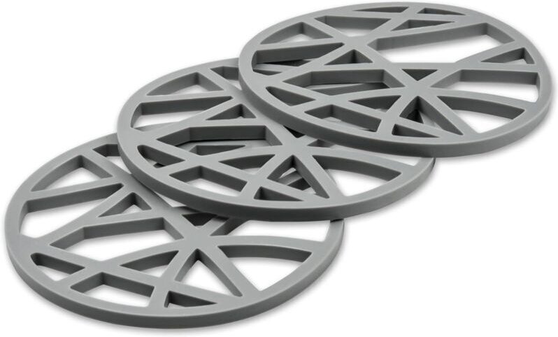 Set mit 3 runden Silikon-Untersetzern – flexibel und rutschfest – 15,8 x 15,8 x 0,7 cm – Grau