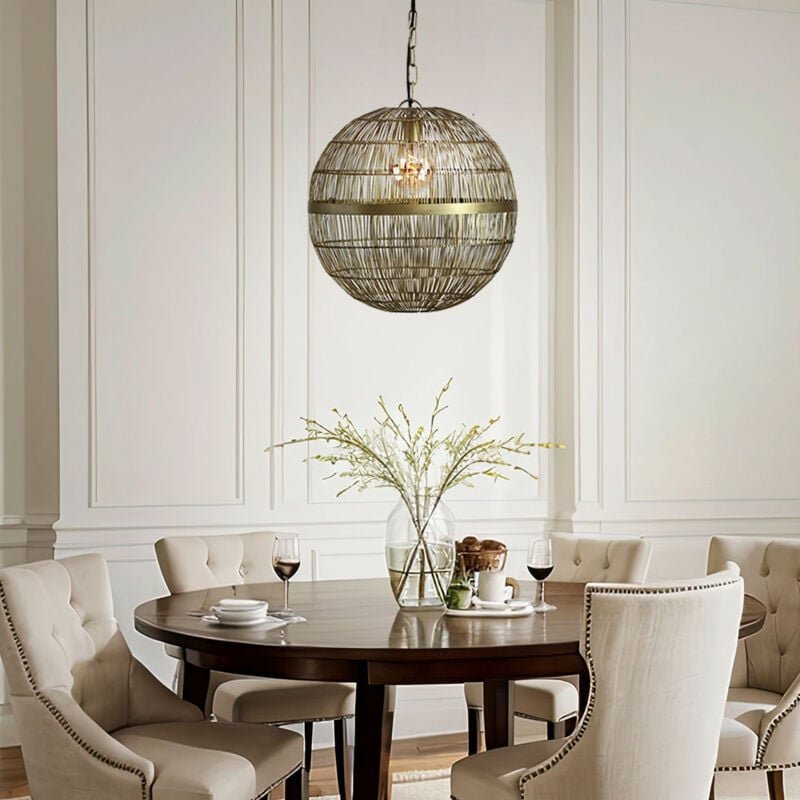 Globo Lighting - Pendelleuchte Hängelampe Esszimmerlampe Küchenleuchte altmessing Kugel 1 flammig, Metallgeflecht, 1x E2...