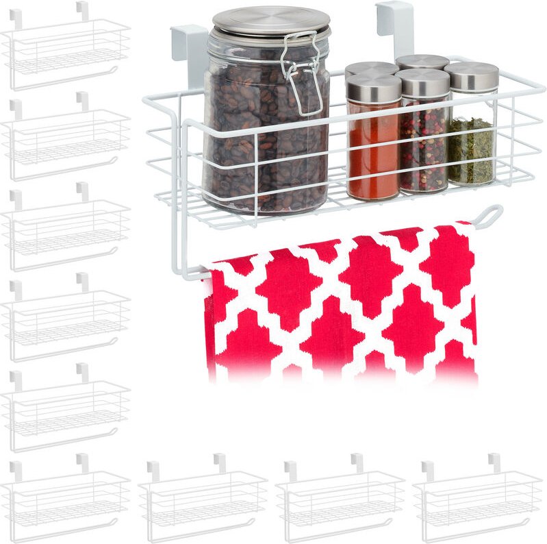 10 x Einhängekorb mit Küchenrollenhalter, Aufbewahrung, Küche & Badezimmer, Drahtkorb HxBxT: 18 x 31 x 17 cm, weiß