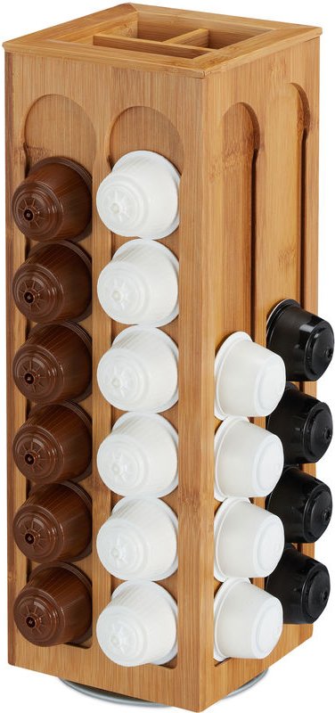 Relaxdays Kapselhalter für Dolce Gusto Kaffeekapseln, drehbar, Kaffee Kapselspender, Bambus, HBT: 40,5x14x14 cm, natur