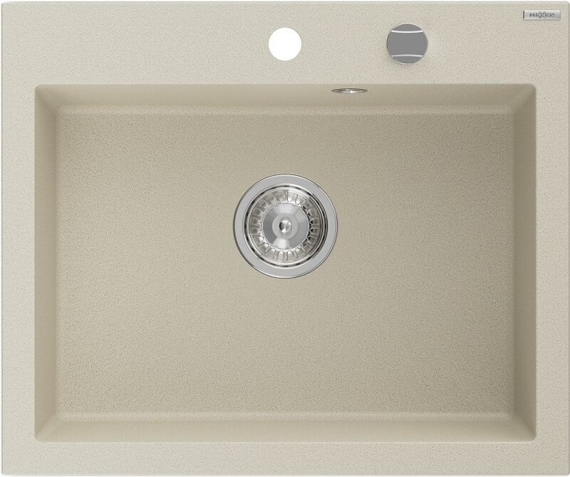 Elix Granitspüle 1-Becken 600 x 500 mm, beige, Siphon Chrom - 6525601005-69 - Mexen
