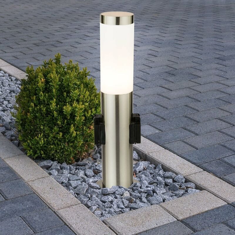 Etc-shop - 7 Watt led Edelstahl Stand Leuchte Garten IP44 2x Steckdosen Stromverteilung
