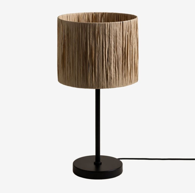 Tischlampe aus Eisen und geflochtenem Papier Casandra Natürlich - Sklum
