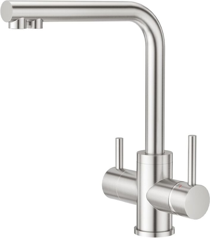 3-Wege-Küchenarmatur, 360° drehbarer 3-Wege-Wasserhahn, 3-in-1-Küchenarmatur mit 2 Hebeln, gebürsteter Edelstahl