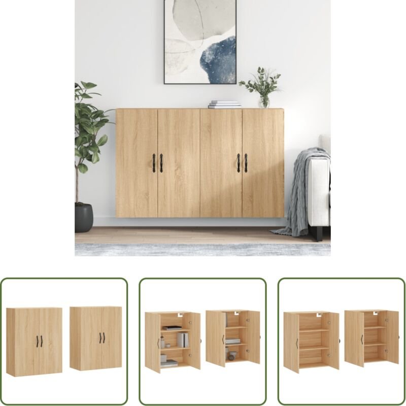 Holzwerkstoff - Wandschränke 2 Stk. Sonoma-Eiche Holzwerkstoff
