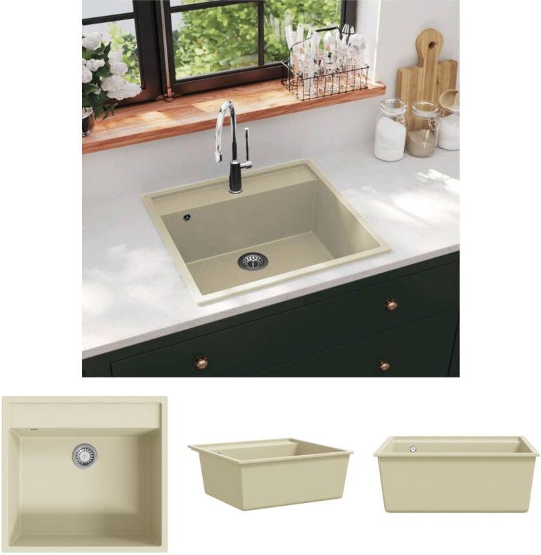 The Living Store Küchenspüle mit Überlauf Beige Granit - Küchenspülen & Spülbecken