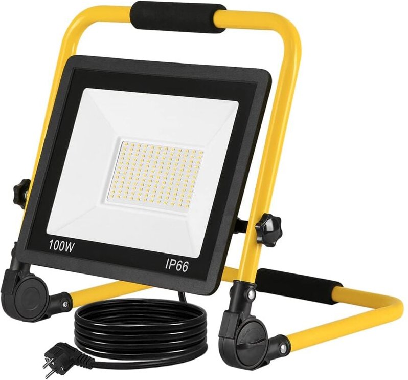 Thumbnail - LED Baustrahler Arbeitsleuchte 100W 8500LM Warmweiß Austellenlampe LED Fluter Floodlight 3M Kabel und Faltbarer Ständer ...