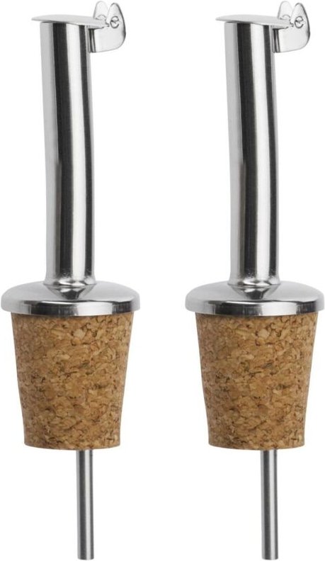 2-Flaschen-Ausgießer für Alkohol/Öl/Essig mit Ventil, Luftschlauch, Metall/Edelstahl, Korken, Standard-Edelstahl, silber...