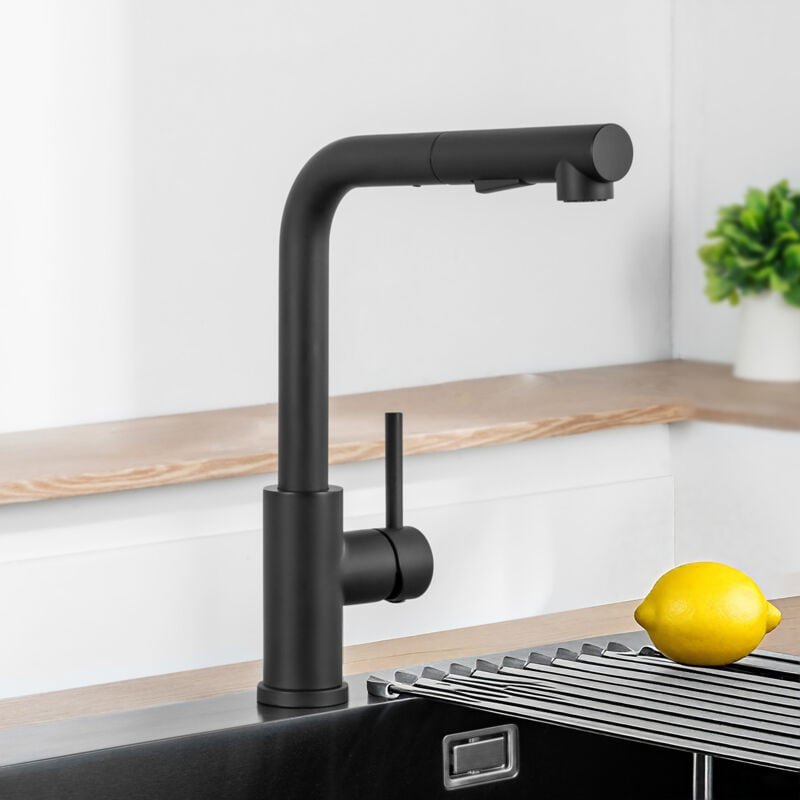 Thumbnail - Wasserhahn Küche ausziehbare Hochdruck Küchenarmatur mit 2 Strahlarten Geschirrbrause, Edelstahl Spültischarmatur 360° s...