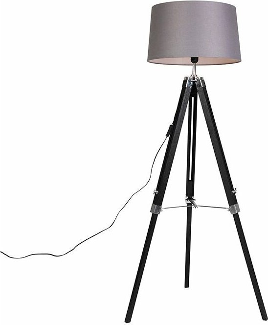 Qazqa - Stehleuchte schwarz mit dunkelgrauem Schirm 45 cm - Tripod