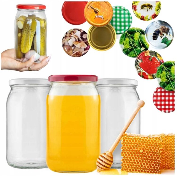 48x Glasbehälter 900ml für Honig, Konfitüre, Gurken + Deckel FI82
