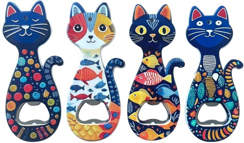 Magnetischer Flaschenöffner mit Katze – Set mit 4 kreativen Flaschenöffnern für originelle Geschenke und Küchendekoratio...