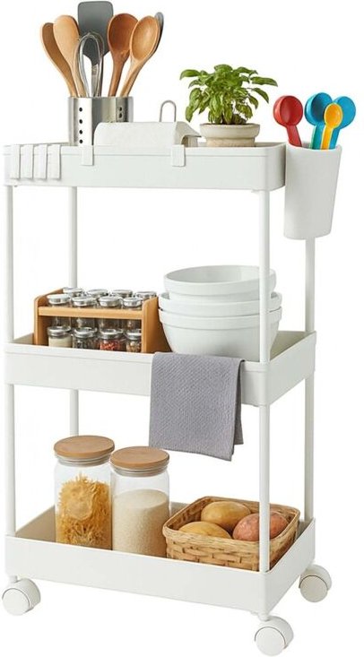 Dreistöckiger Rollwagen mit Schwenkrädern und Bremsen