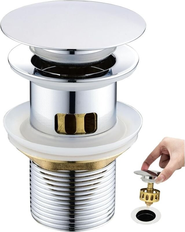 Ablaufgarnitur mit Überlauf, Ablaufstopfen mit Siebkorb, Waschbecken mit 1/4-Zoll-Loch, Chrom, Silber