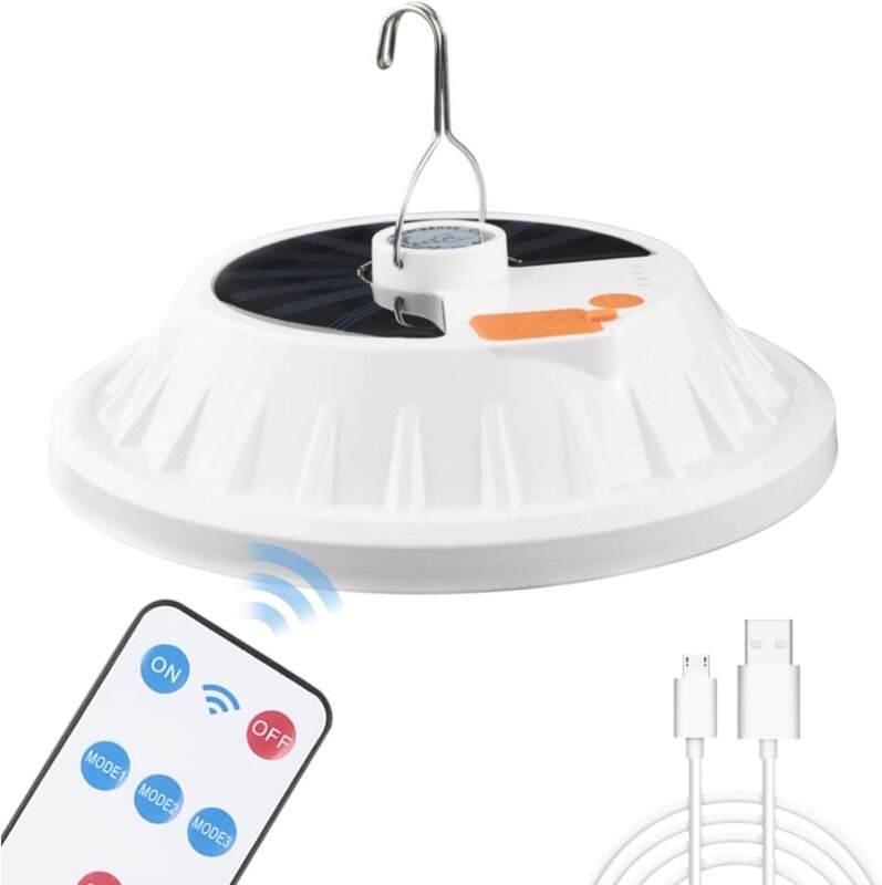 120 LED-Solar-Campinglaterne mit Fernbedienung, USB-Akku, dimmbare Campinglampe, tragbar, IPX7 wasserdicht, für Notfall,...