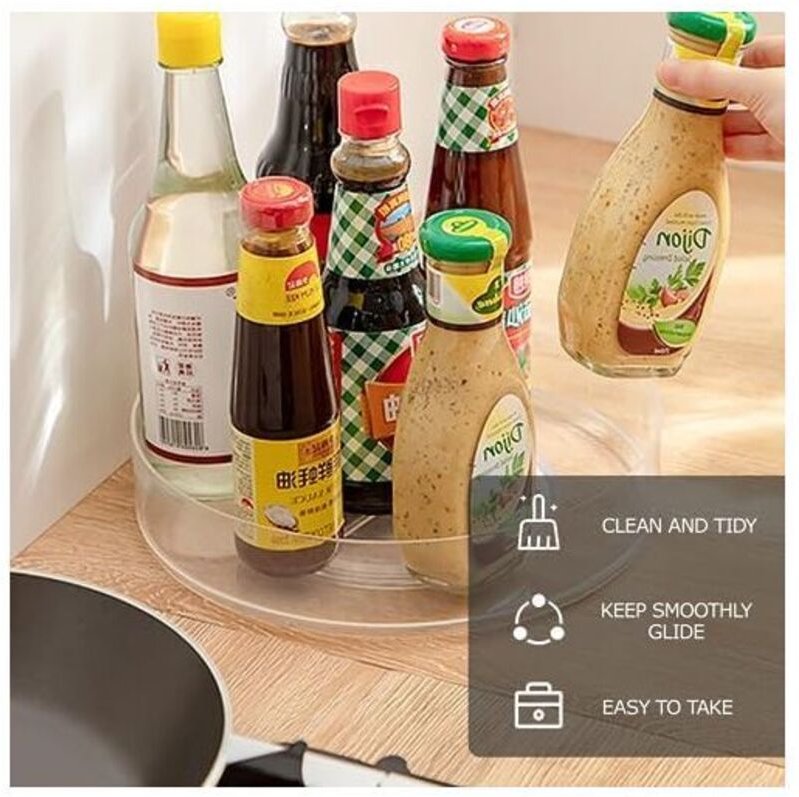 Transparente, drehbare Gewürzablage (Lazy Susan, 23,5 x 23,5 x 6,3 cm) mit 360°-Drehfunktion – Küchenorganizer – Kein Bo...