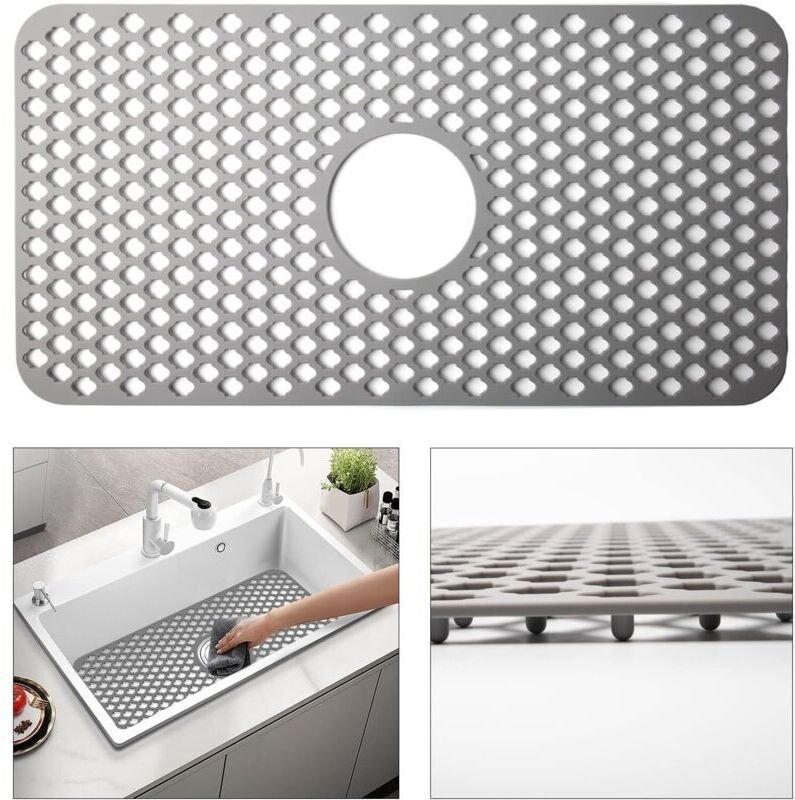 Silikon-Spülbeckenmatte, Schutzgitter für die Küchenspüle, 62 x 32 cm, grau