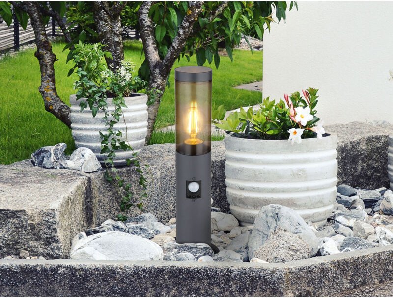 Sockelleuchte boston in Anthrazit & Rauch mit Bewegungsmelder, Höhe 45cm