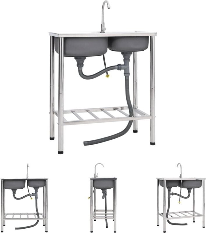 The Living Store - Camping-Spüle mit Doppelbecken und Wasserhahn Edelstahl - Küchenspülen & Spülbecken - Silber