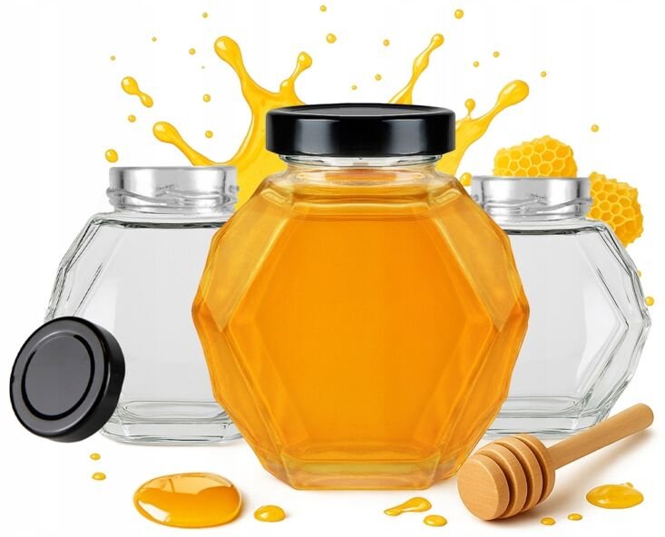 5x GUCIO Glasgefäß 380ml für Honig, Konfitüre, Marmelade, Sahne, Geschenk, 3D-Flaschen