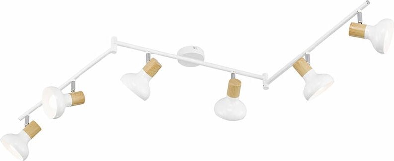 Deckenleuchte Deckenstrahler Schlafzimmerlampe Spotleiste, 6-flammig, verstellbar, Metall, Holzoptik, weiß, 6x E14 Fassu...