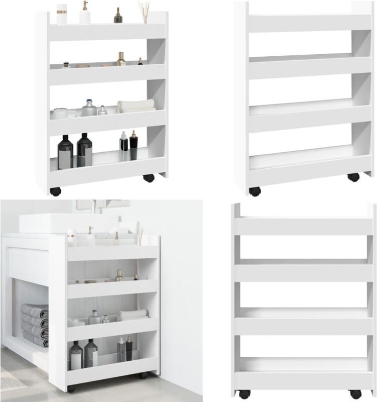 Aufbewahrungswagen Schmal 4 Etagen Weiß Holzwerkstoff - Vidaxl