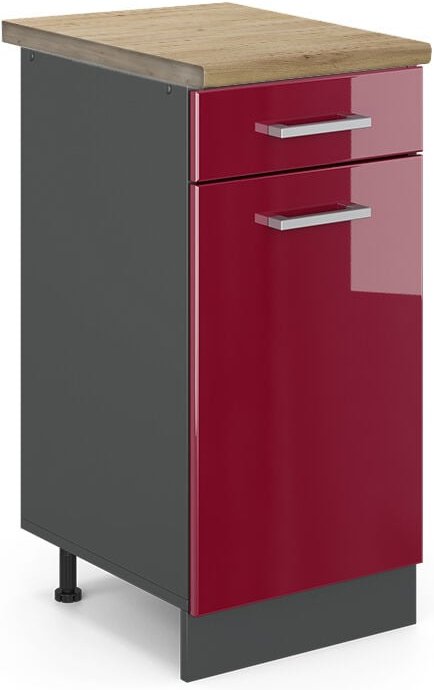 Vicco - Küchenunterschrank R-Line, Bordeaux Hochglanz, 40 cm , ap Eiche